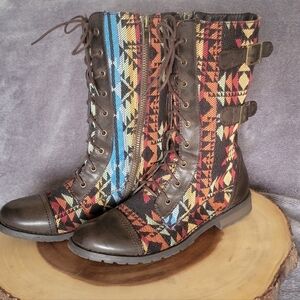 Women's Sz 9 Groove Western Aztec Tapestry Lace-Up Boots Pendleton Style